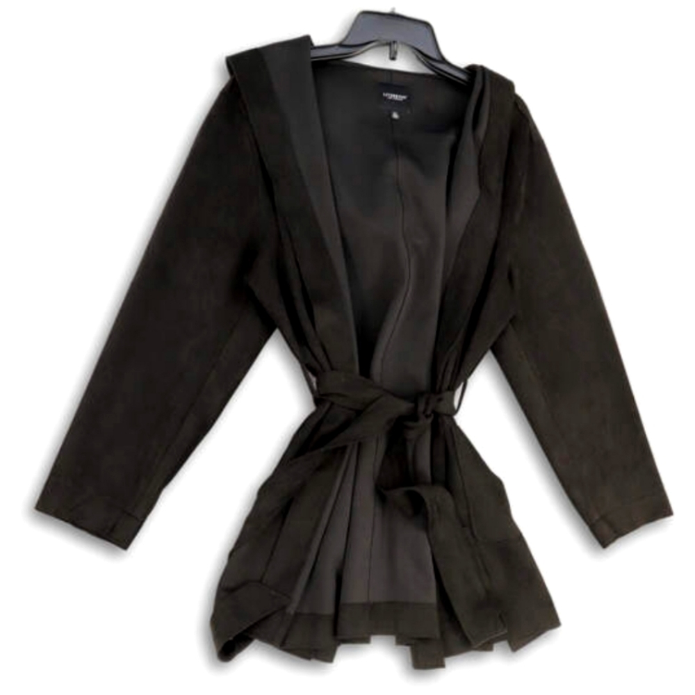 Liverpool Womens Black Long Sleeve Waist Belted Hooded Coat Size X-Large
